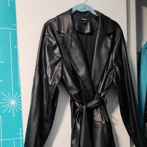 Torrid Black Faux Leather Trench Coat with Tie Belt